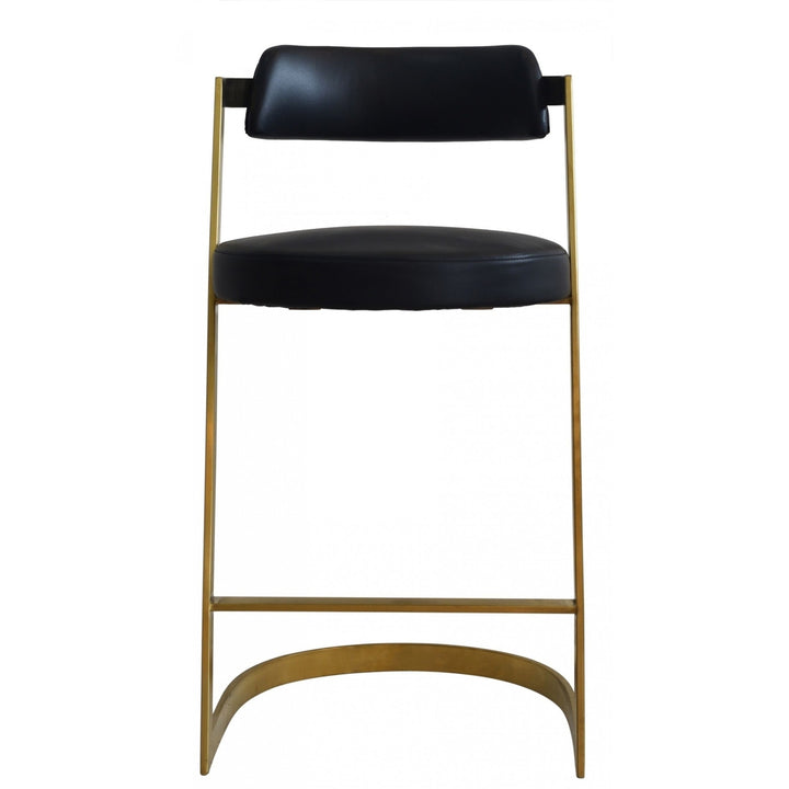 26" Black And Gold Faux Leather And Stainless Steel Low Back Counter Height Bar Chair Image 2