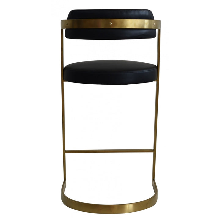 26" Black And Gold Faux Leather And Stainless Steel Low Back Counter Height Bar Chair Image 3