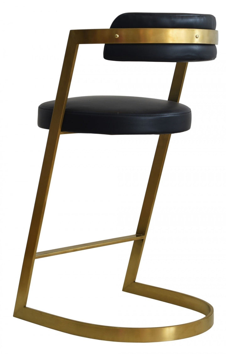 26" Black And Gold Faux Leather And Stainless Steel Low Back Counter Height Bar Chair Image 4