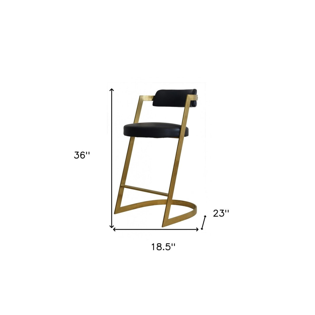 26" Black And Gold Faux Leather And Stainless Steel Low Back Counter Height Bar Chair Image 6