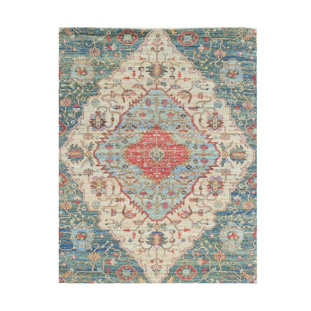 3 X 5 Blue and Beige Medallion Hand Woven Area Rug Image 6