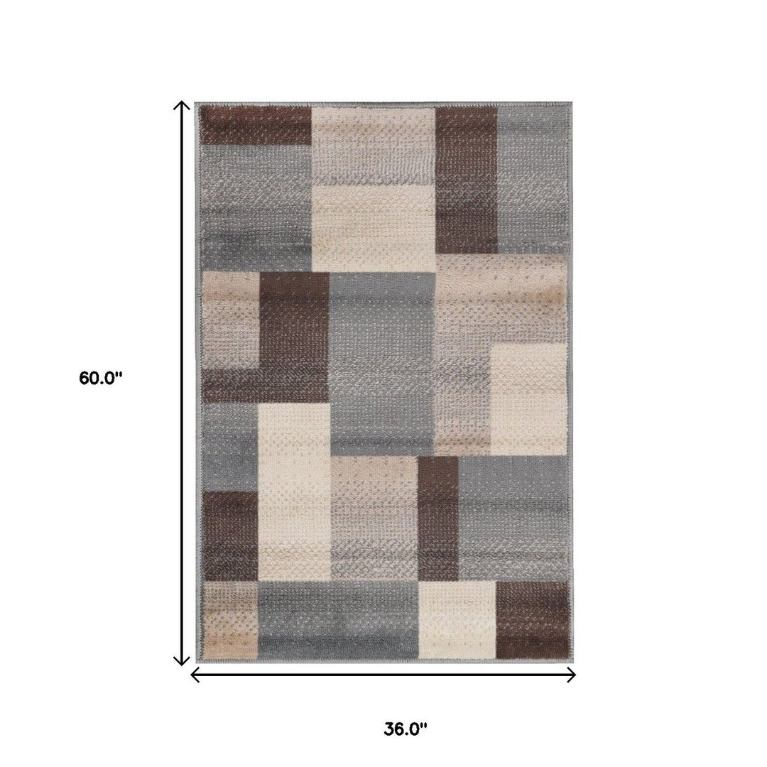 3 X 5 Grey Patchwork Power Loom Stain Resistant Area Rug Image 8