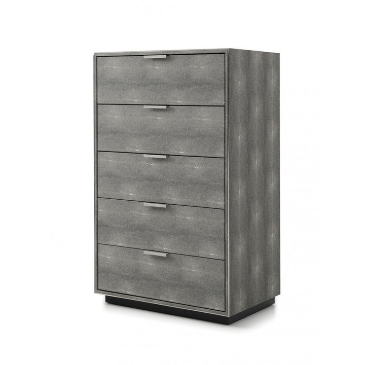 30" Grey Manufactured Wood + Solid Wood And Stainless Steel Five Drawer Chest Image 1