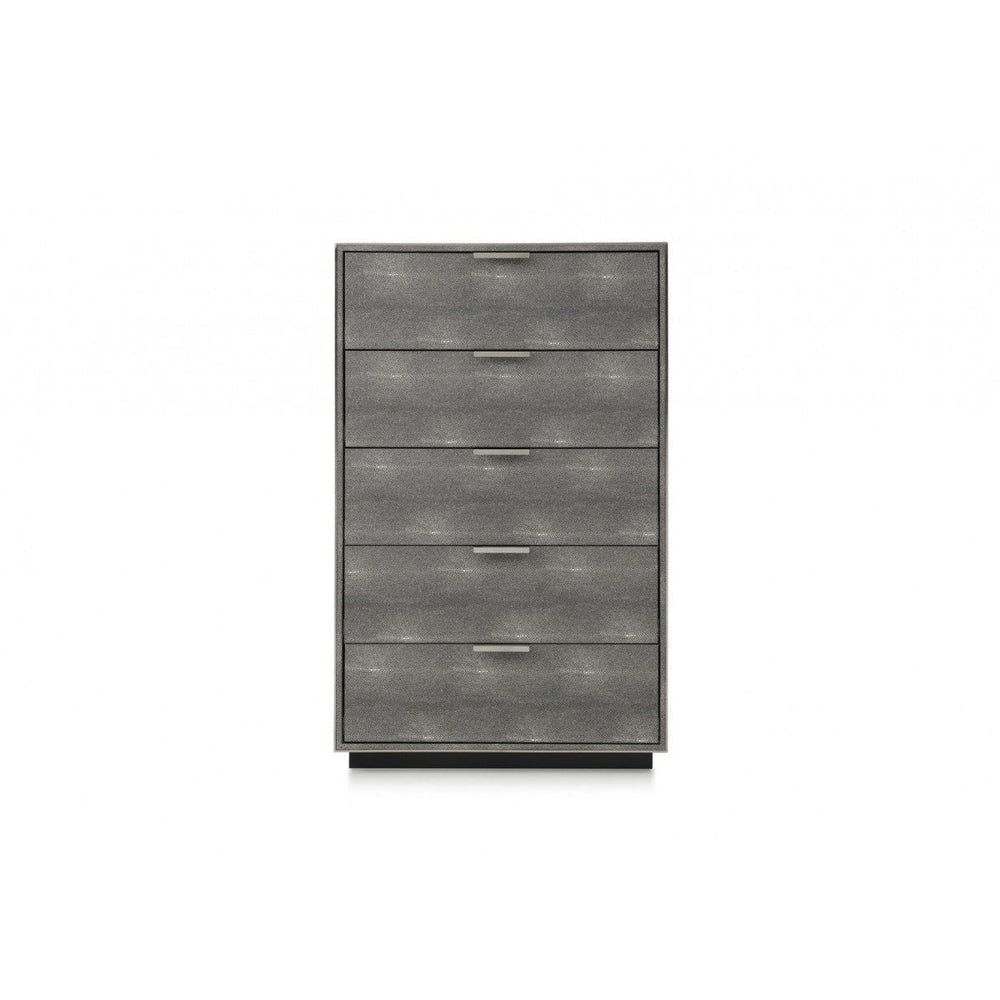 30" Grey Manufactured Wood + Solid Wood And Stainless Steel Five Drawer Chest Image 2