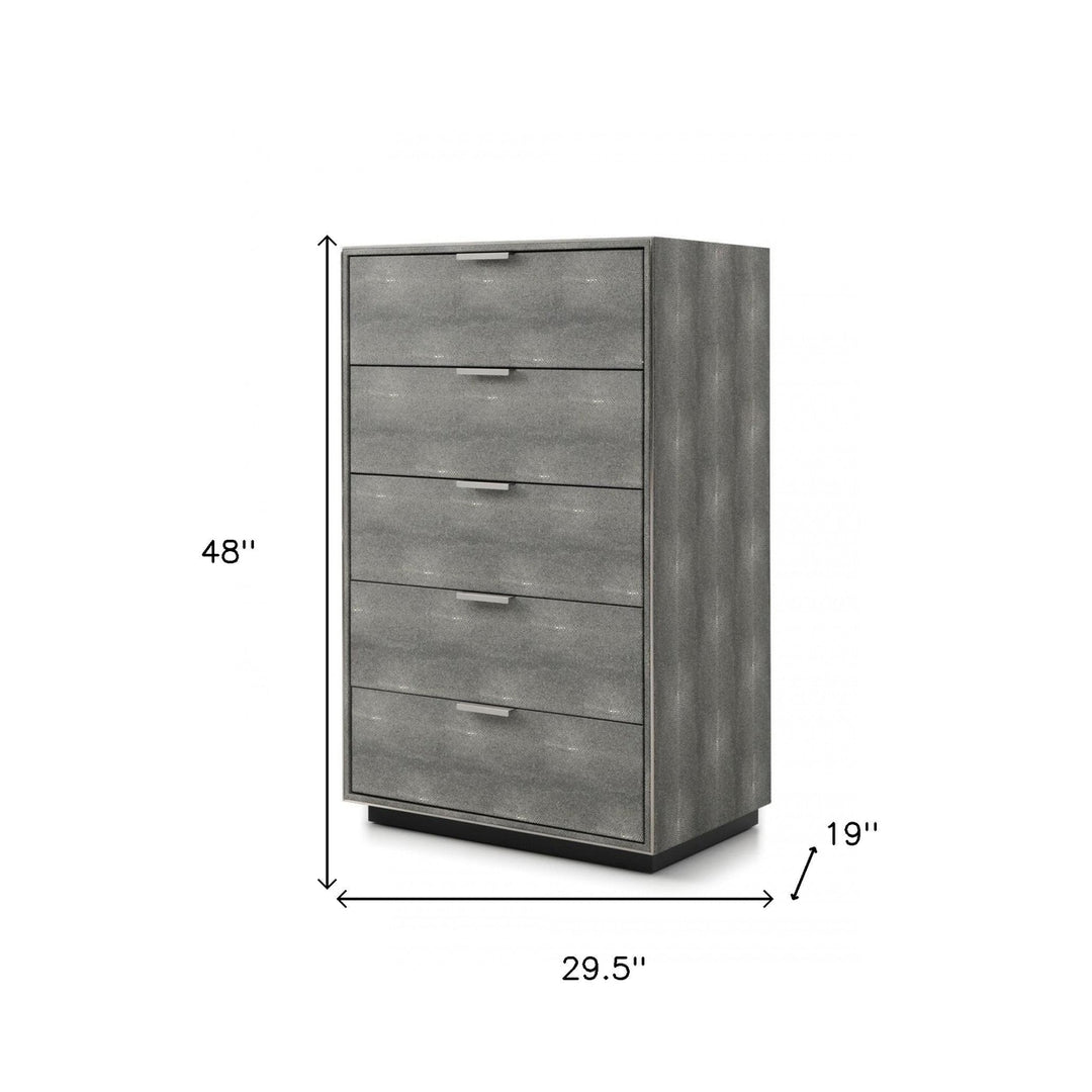 30" Grey Manufactured Wood + Solid Wood And Stainless Steel Five Drawer Chest Image 5