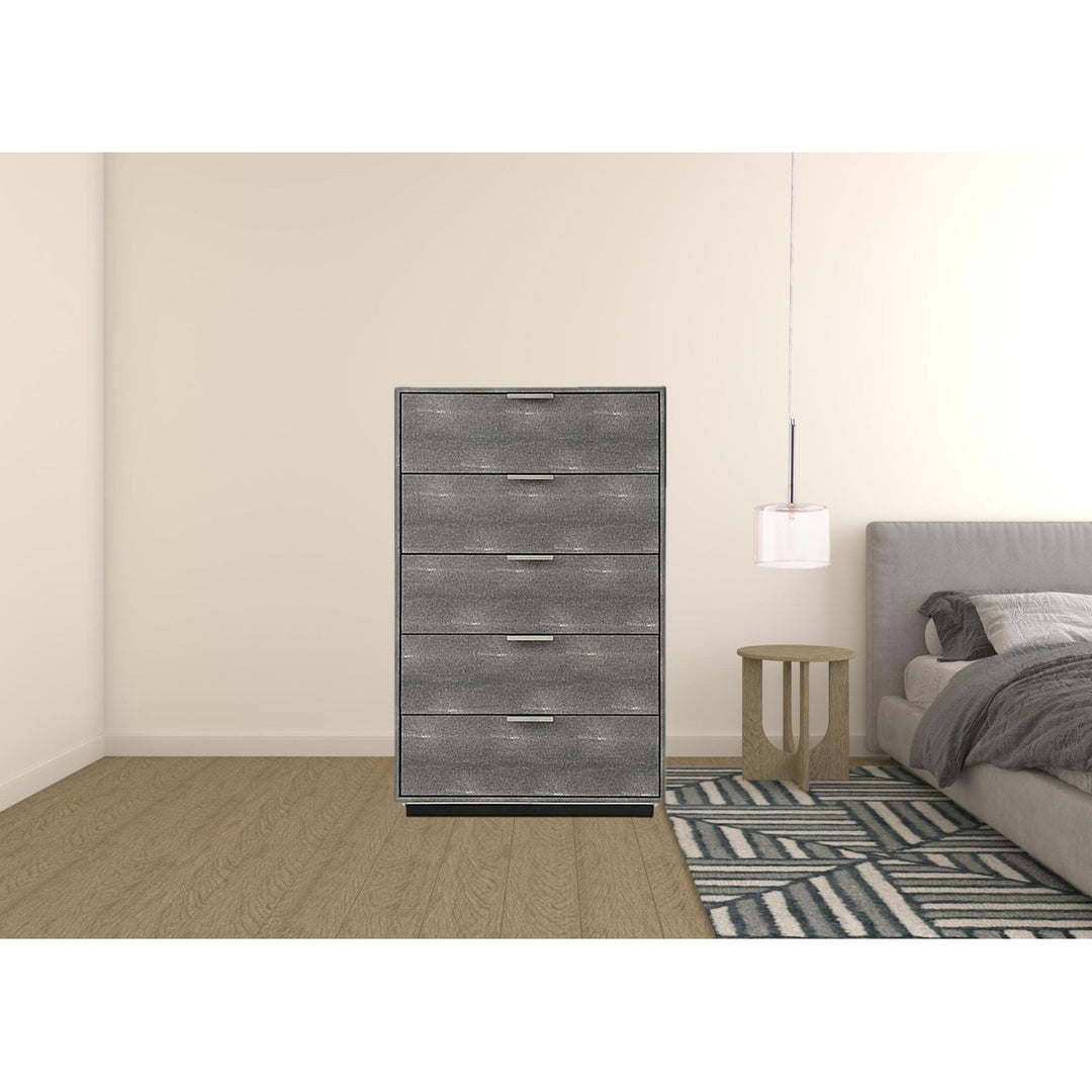 30" Grey Manufactured Wood + Solid Wood And Stainless Steel Five Drawer Chest Image 6