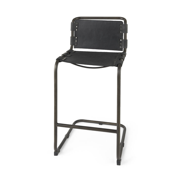 30" Black Leather And Iron Bar Chair Image 1