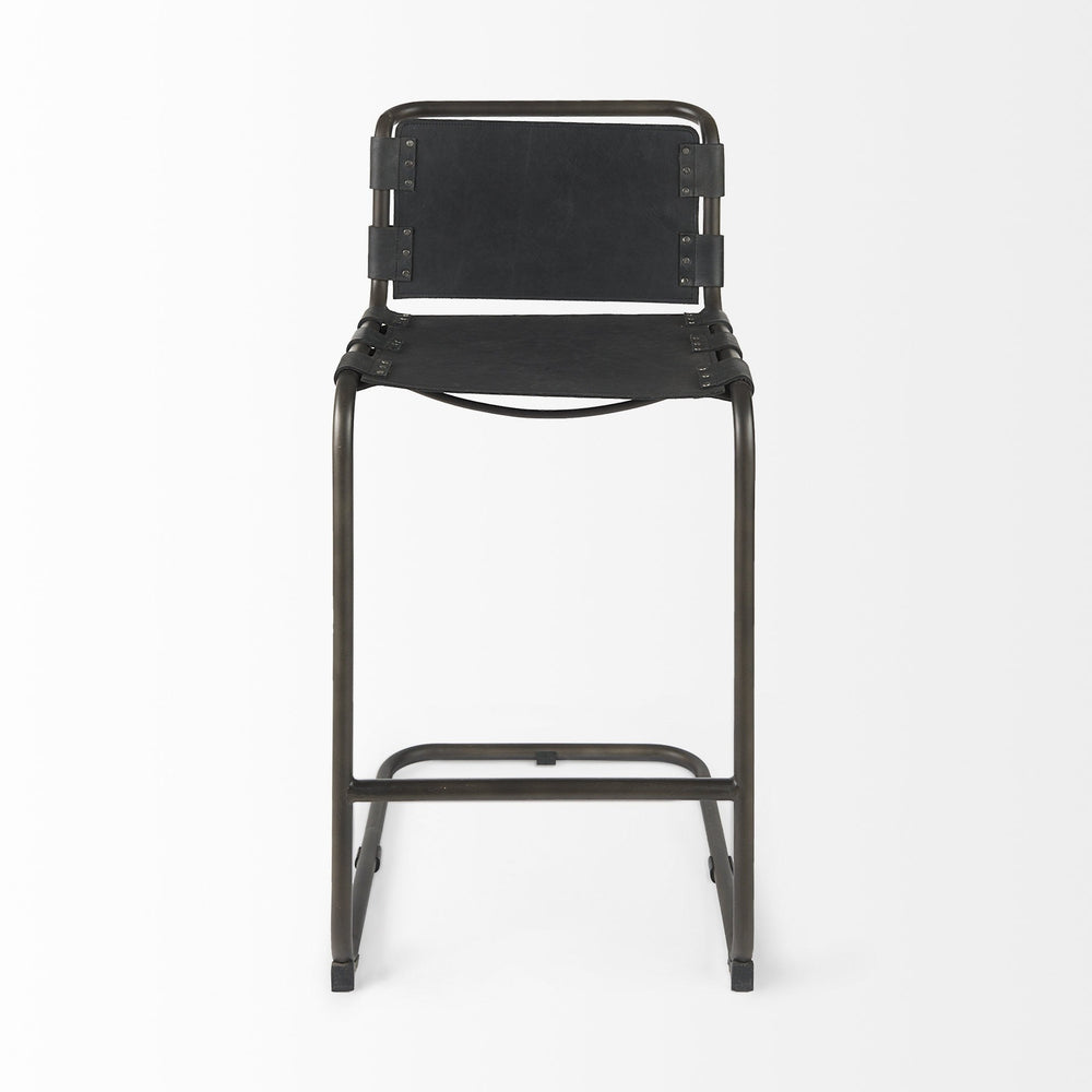 30" Black Leather And Iron Bar Chair Image 2