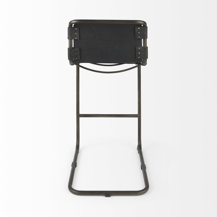 30" Black Leather And Iron Bar Chair Image 4