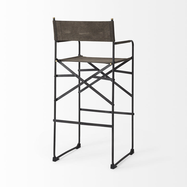 30" Brown And Black Leather And Metal Bar Chair Image 4