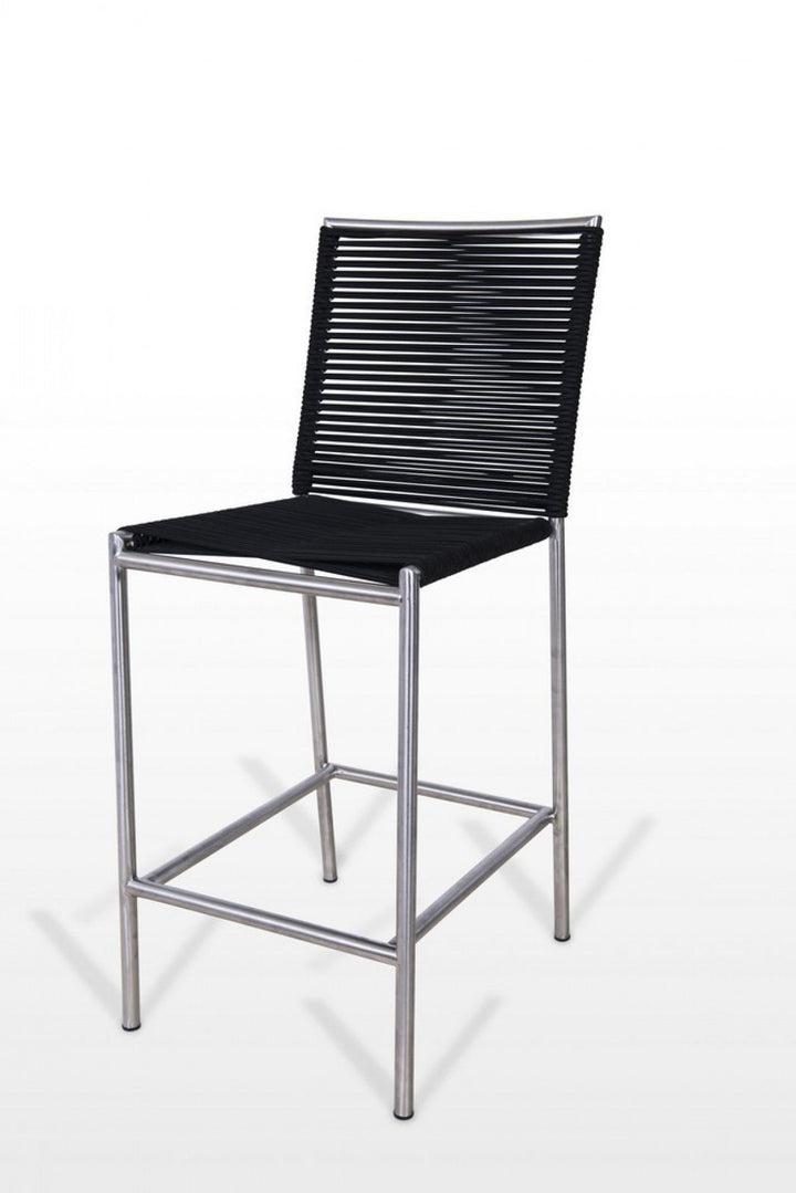 30" Black And Silver Stainless Steel Bar Height Bar Chair Image 1