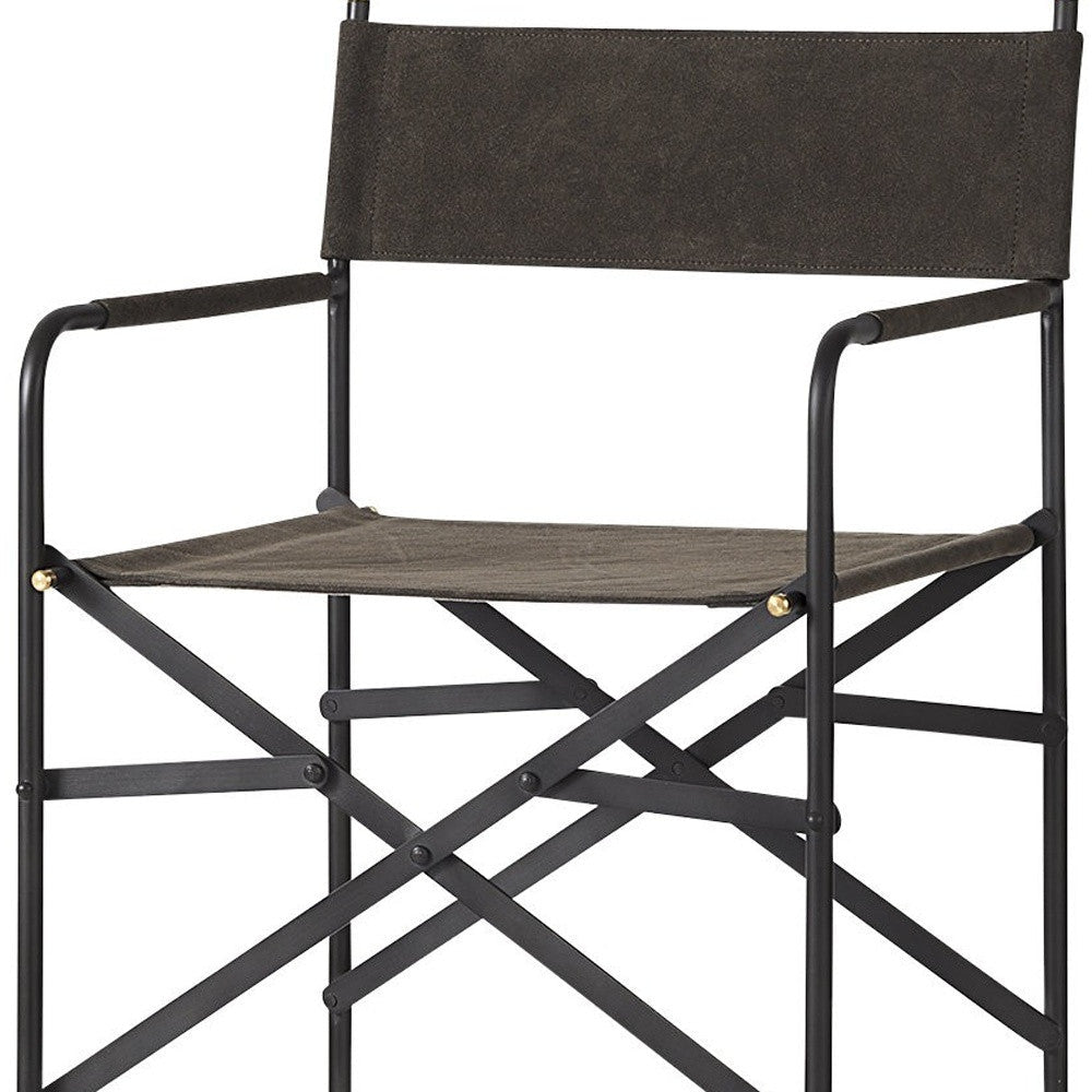 30" Brown And Black Leather And Metal Bar Chair Image 12