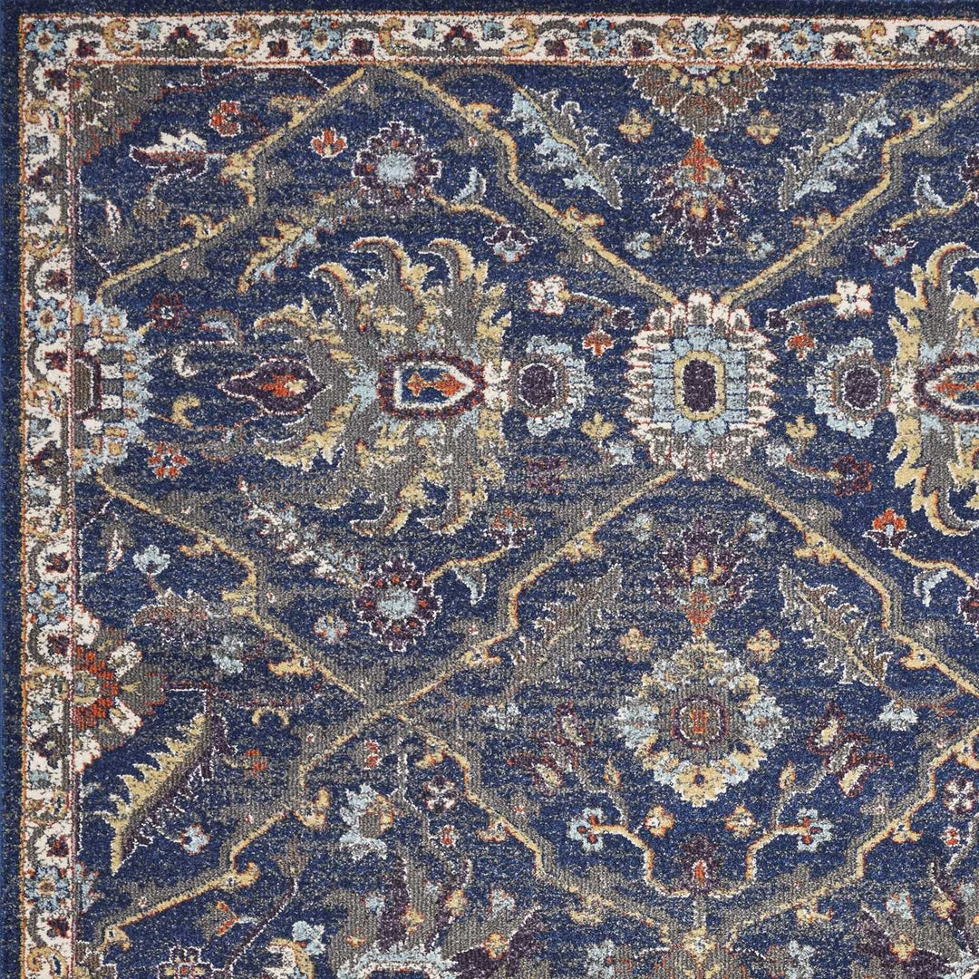 3X5 Royal Blue Machine Woven Floral Traditional Indoor Area Rug Image 3