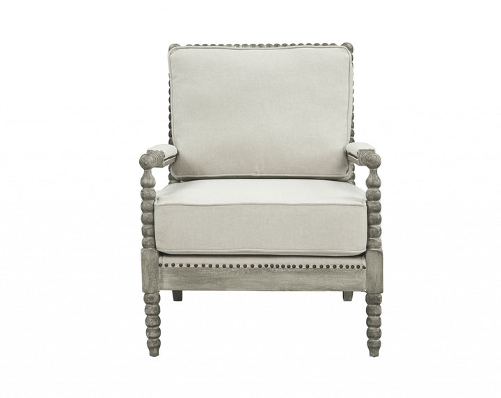 35" Beige Linen And Gray Oak Solid Color Club Chair Image 1