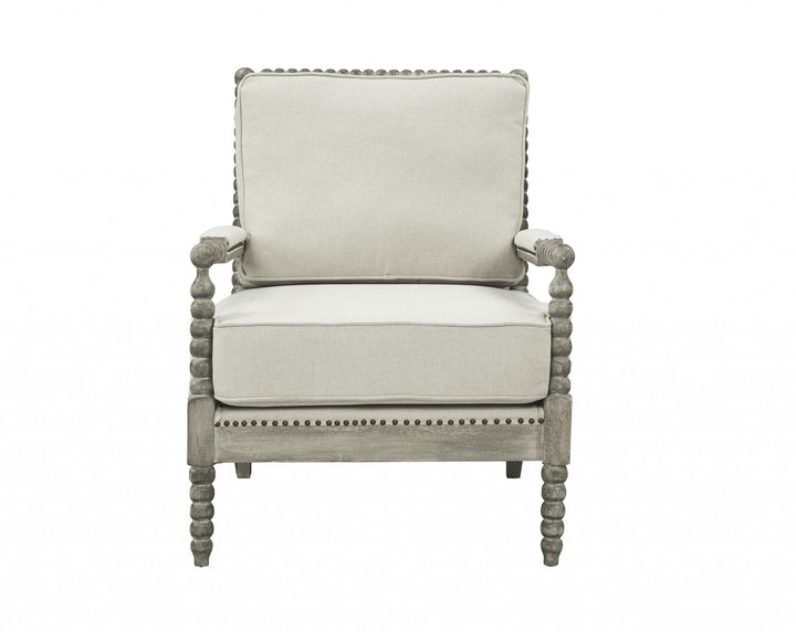 35" Beige Linen And Gray Oak Solid Color Club Chair Image 2