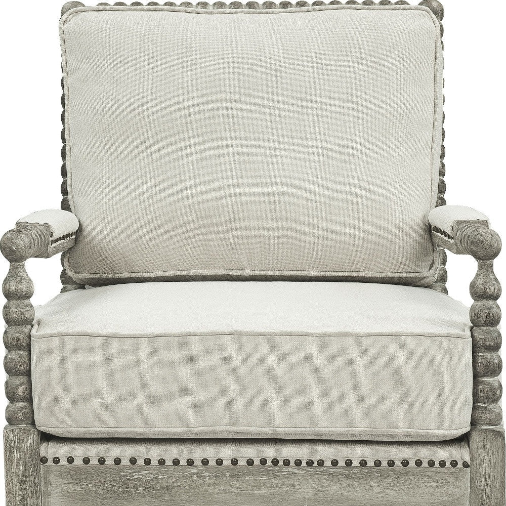 35" Beige Linen And Gray Oak Solid Color Club Chair Image 3