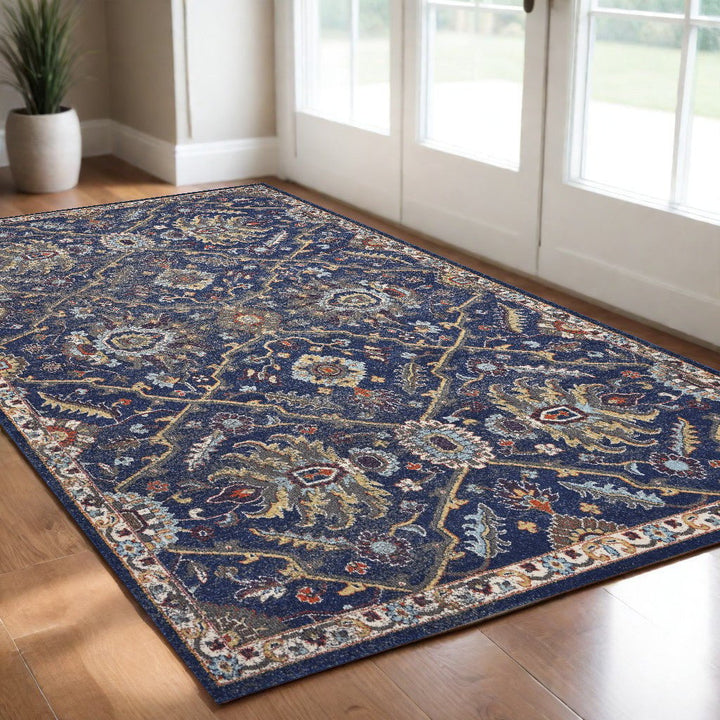 3X5 Royal Blue Machine Woven Floral Traditional Indoor Area Rug Image 6