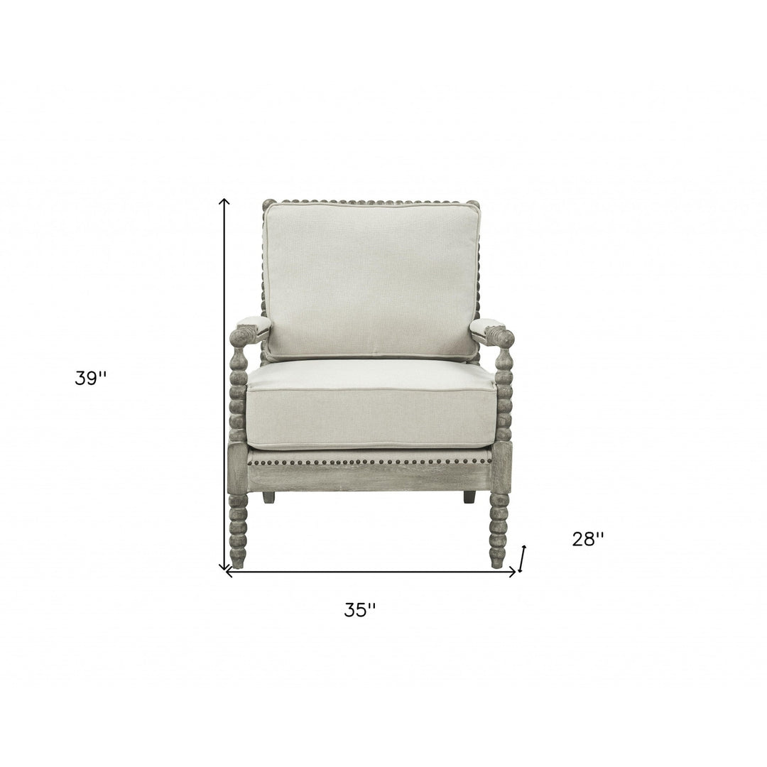 35" Beige Linen And Gray Oak Solid Color Club Chair Image 6