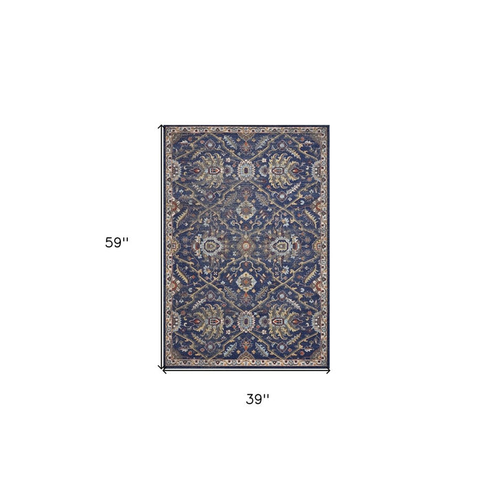 3X5 Royal Blue Machine Woven Floral Traditional Indoor Area Rug Image 8