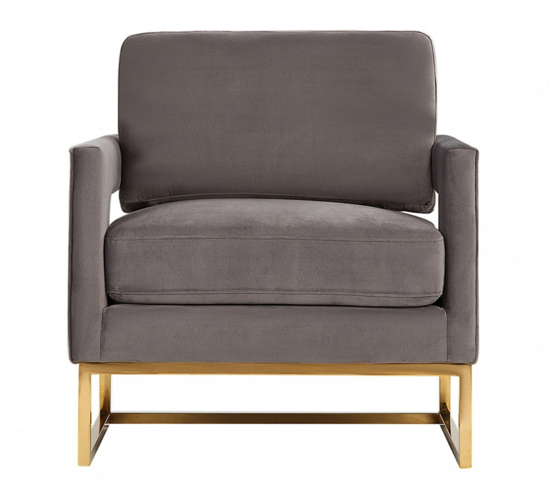 34" Gray And Gold Velvet Arm Chair Image 2