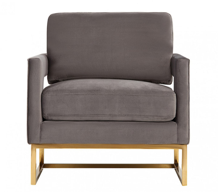 34" Gray And Gold Velvet Arm Chair Image 2