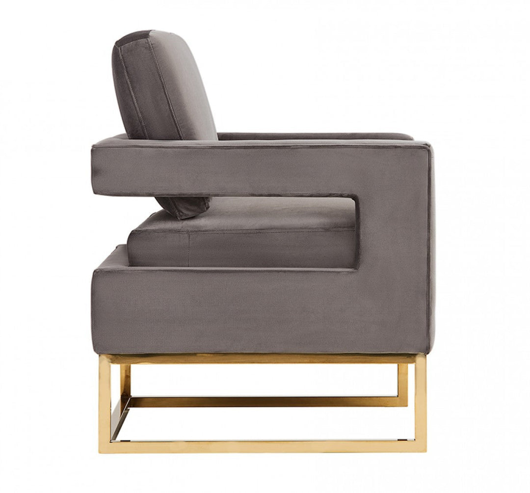 34" Gray And Gold Velvet Arm Chair Image 3