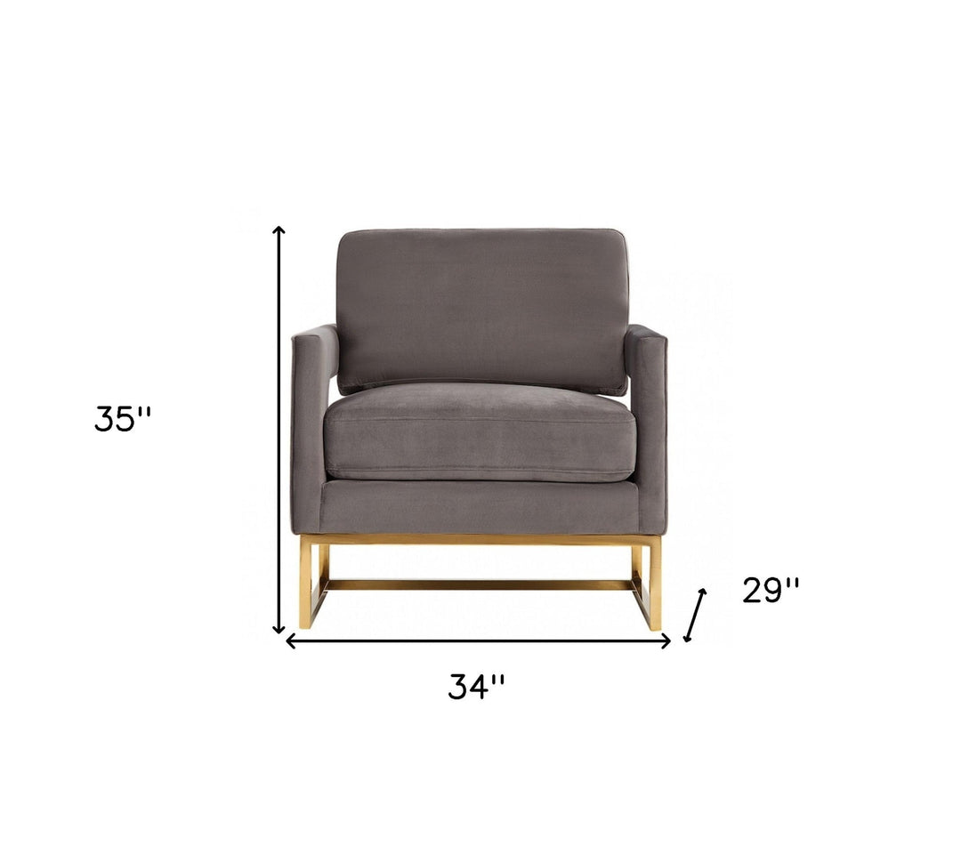 34" Gray And Gold Velvet Arm Chair Image 7