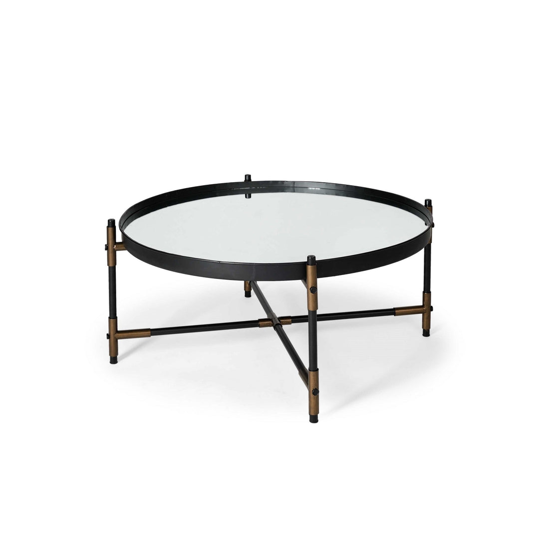 32" Black and Bronze Glass And Metal Round Coffee Table Image 1