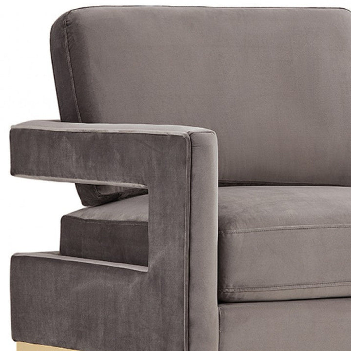 34" Gray And Gold Velvet Arm Chair Image 9