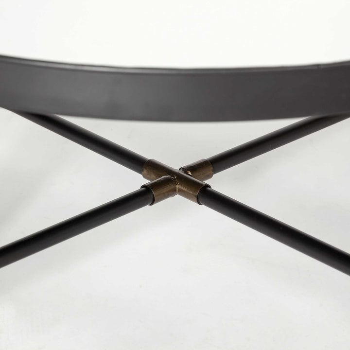 32" Black and Bronze Glass And Metal Round Coffee Table Image 3