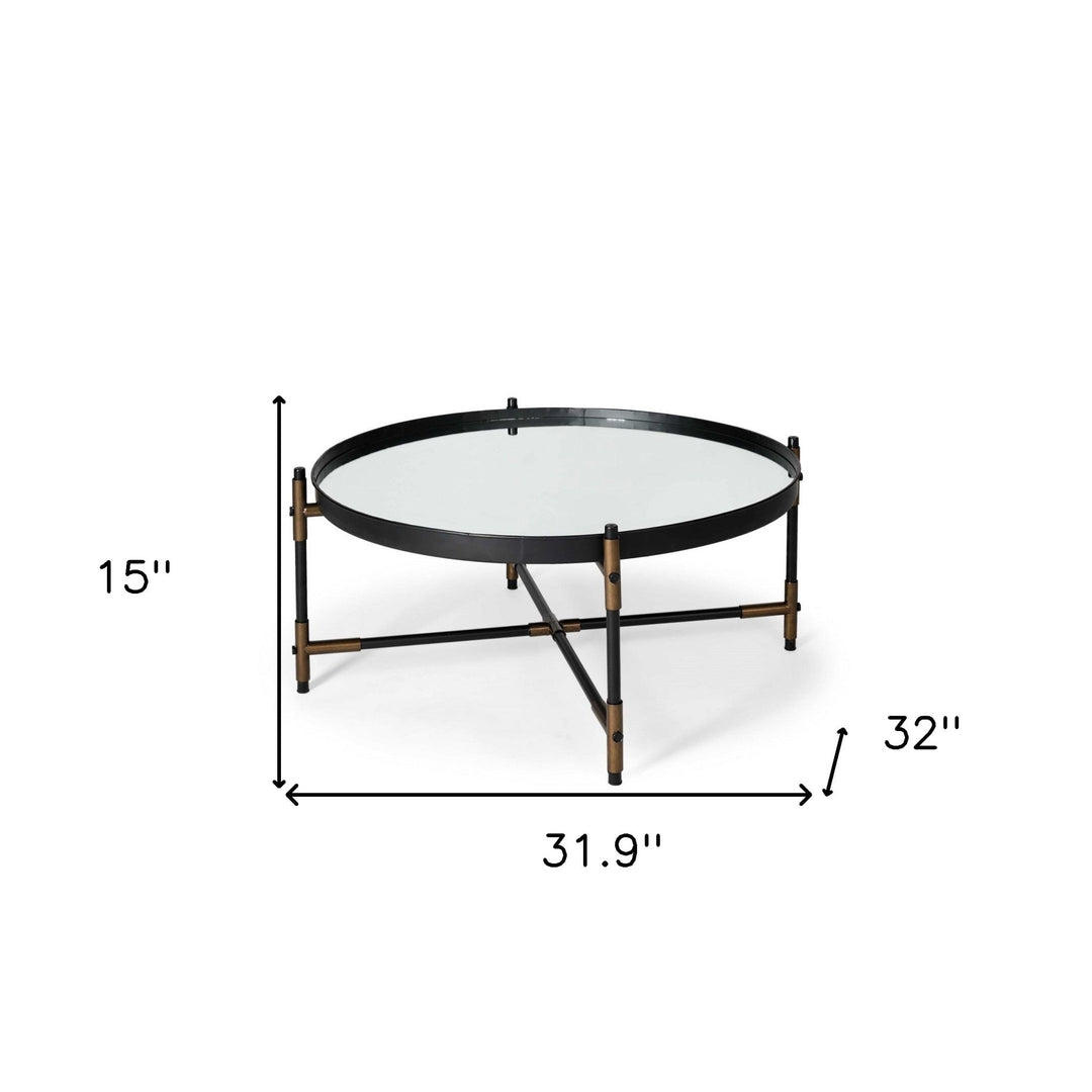 32" Black and Bronze Glass And Metal Round Coffee Table Image 4