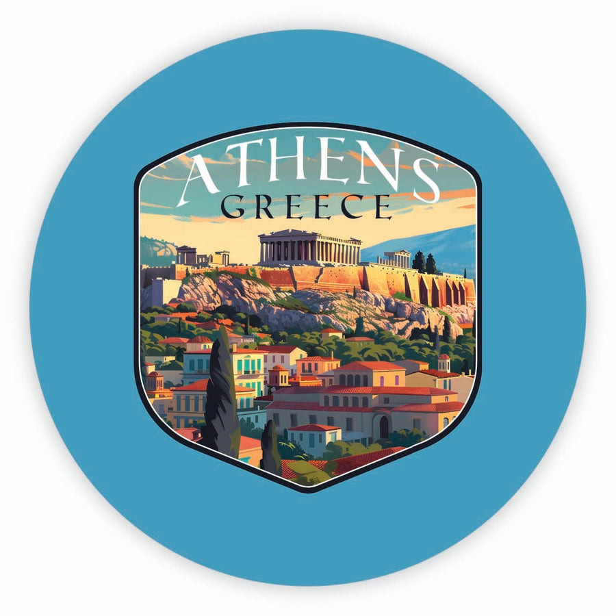 Athens Greece Acropolis Cityscape Design Souvenir Round Vinyl Decal Sticker Image 1