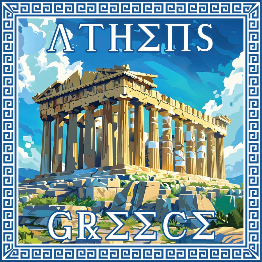 Athens Greece Acropolis in Meander Frame Design Souvenir Vinyl Decal Sticker Image 1