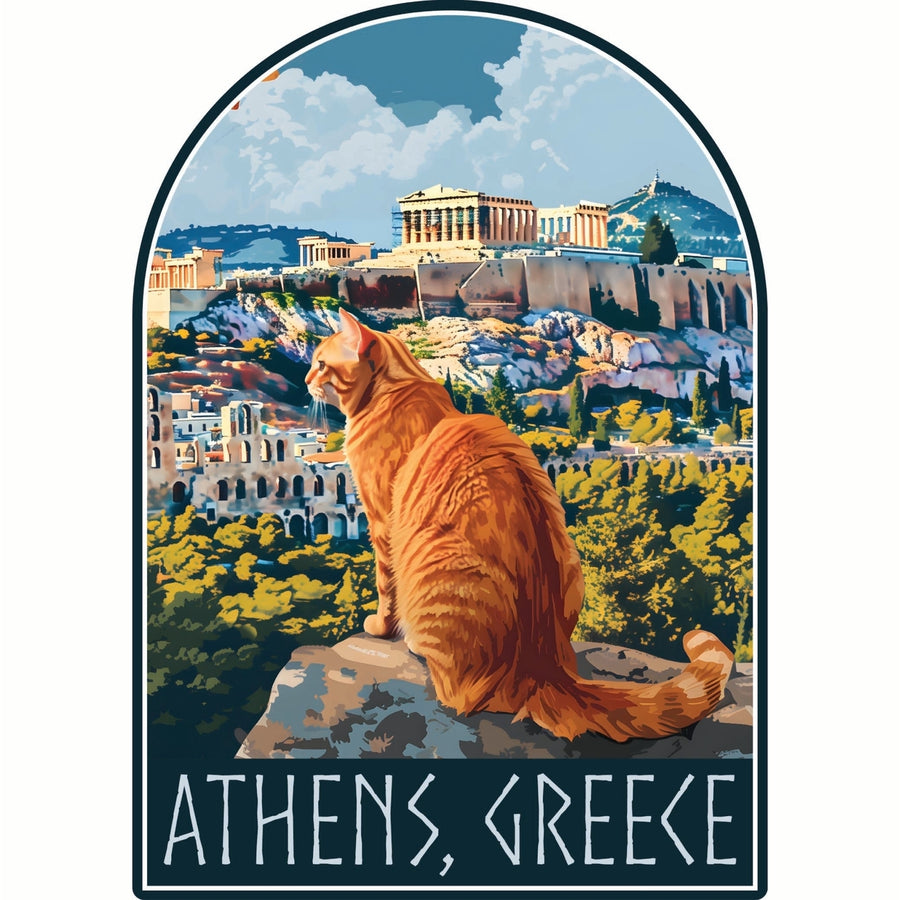 Athens Greece Cat Acropolis Design Souvenir Vinyl Decal Sticker Image 1