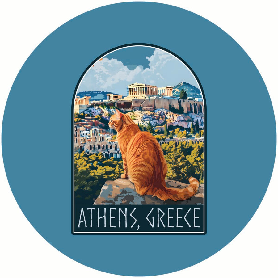 Athens Greece Cat Acropolis Design Souvenir Coaster Paper 4 Pack Image 1