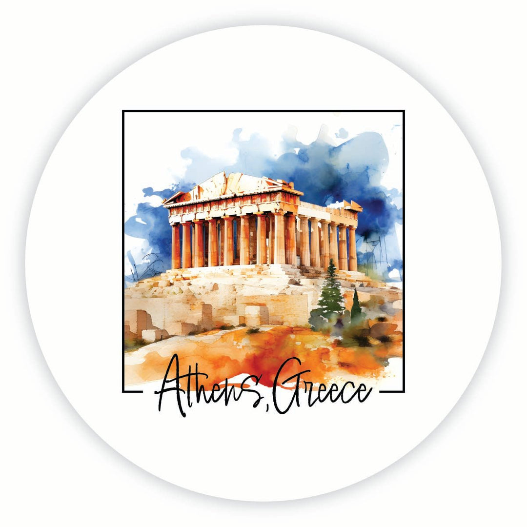 Athens Greece Watercolor Acropolis Design Souvenir Round Vinyl Decal Sticker Image 1