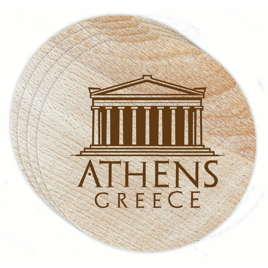 Athens Greece Souvenir Etched Coaster Wooden 3.5 x 3.5-Inch 4 Pack Image 1