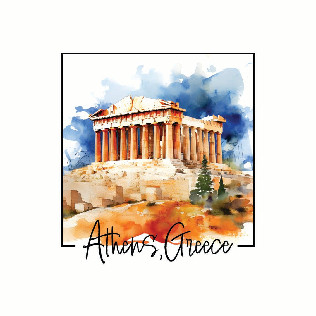 Athens Greece Watercolor Acropolis Design Souvenir Coaster Paper 4 Pack Image 1