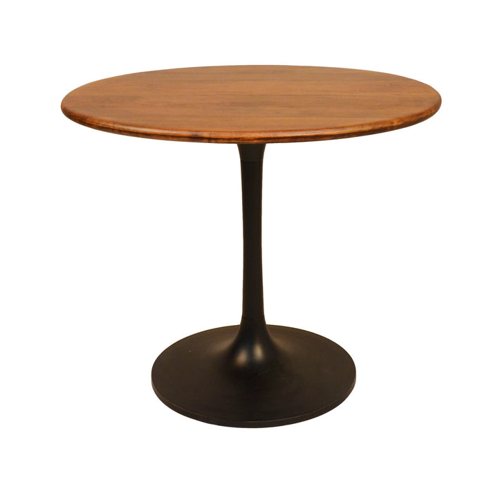 36" Brown and Black Rounded Solid Wood and Iron Pedestal Base Dining Image 1