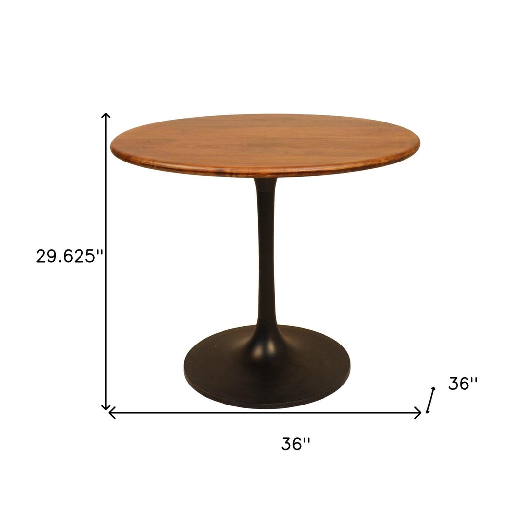 36" Brown and Black Rounded Solid Wood and Iron Pedestal Base Dining Image 4