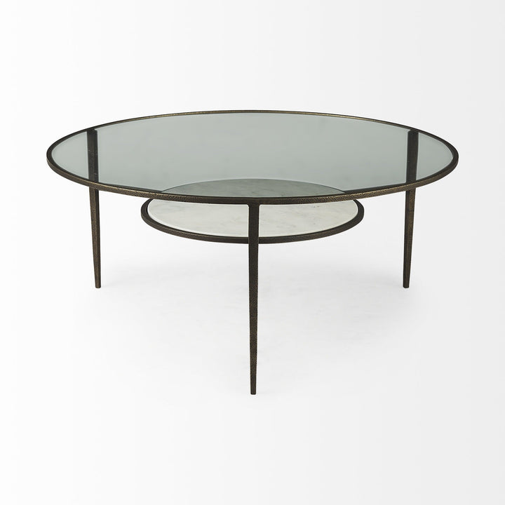 36" Clear And Bronze Glass And Metal Round Coffee Table With Shelf Image 4