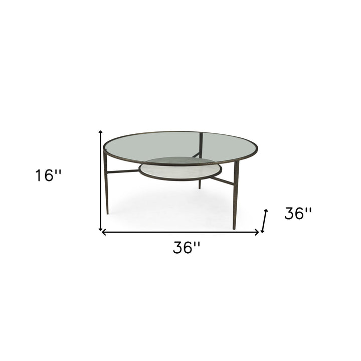 36" Clear And Bronze Glass And Metal Round Coffee Table With Shelf Image 9