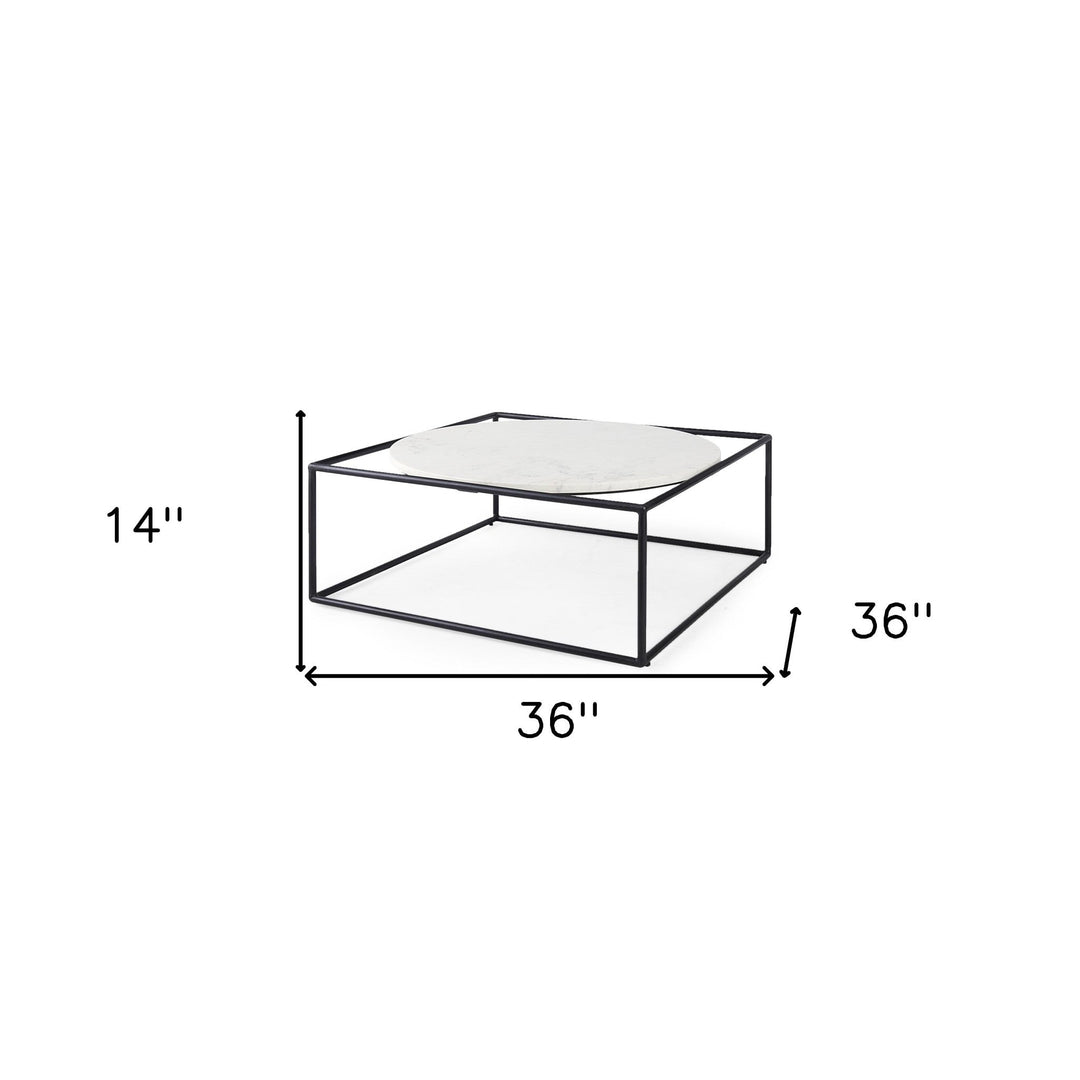 36" White And Black Genuine Marble And Metal Square Coffee Table Image 8