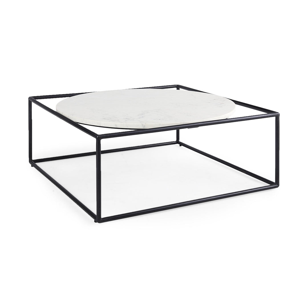 36" White And Black Genuine Marble And Metal Square Coffee Table Image 9