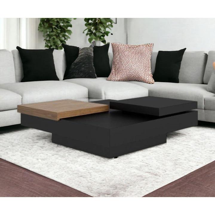 39" Black And Walnut Square Coffee Table With Drawer Image 6