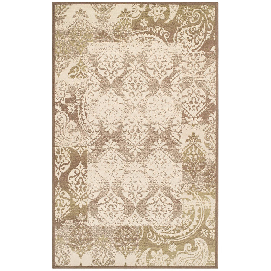 4 X 6 Brown Damask Power Loom Distressed Stain Resistant Area Rug Image 1