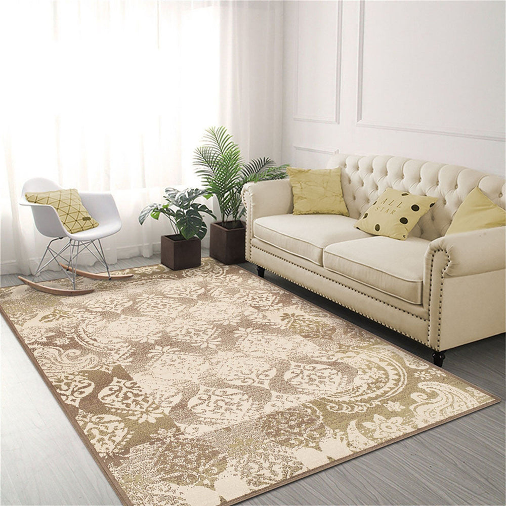 4 X 6 Brown Damask Power Loom Distressed Stain Resistant Area Rug Image 2