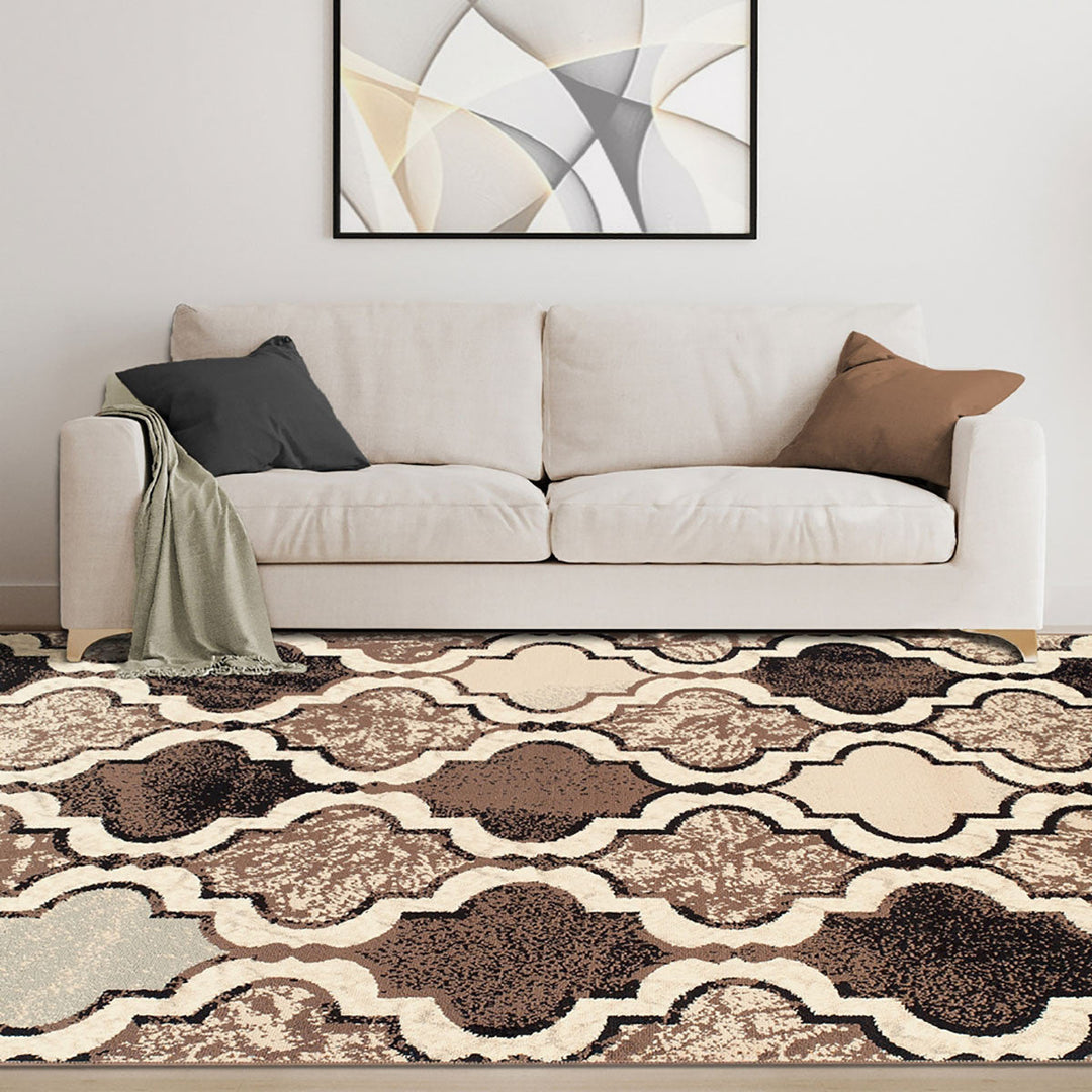 4 X 6 Ivory Quatrefoil Power Loom Distressed Stain Resistant Area Rug Image 5