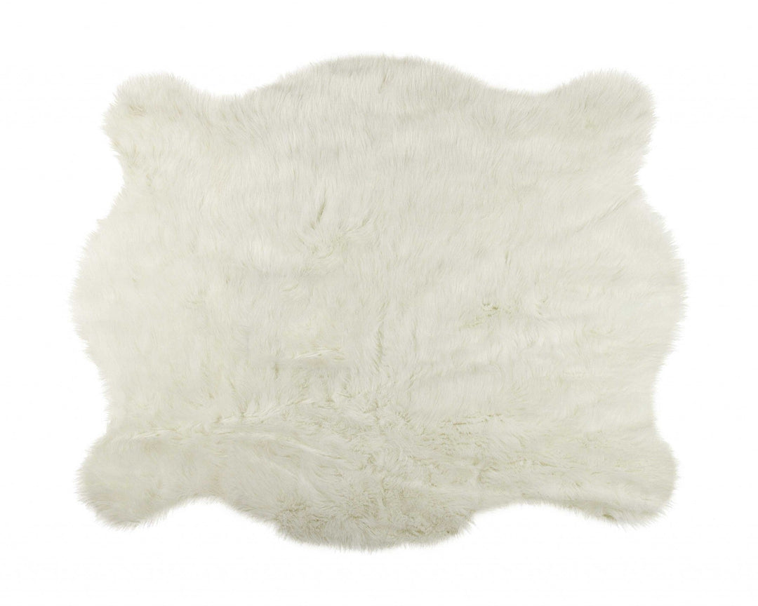 4 X 5 Polar Bear Off White Faux Hide Area Rug Image 1