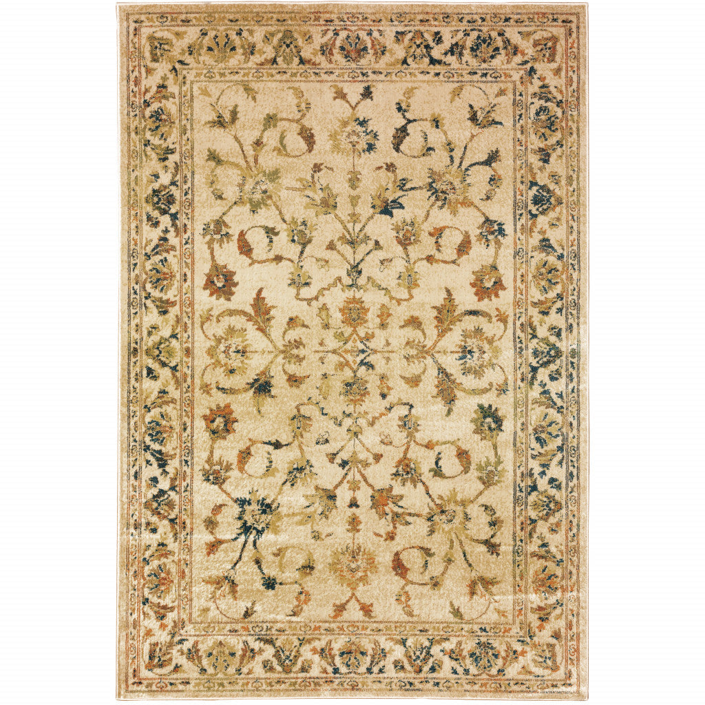 4 X 6 Beige Gold And Teal Oriental Power Loom Stain Resistant Area Rug Image 1